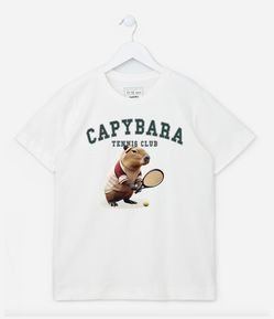 Camiseta Infantil com Estampa de Capivara Tenista - Tam 5 a 14 Anos