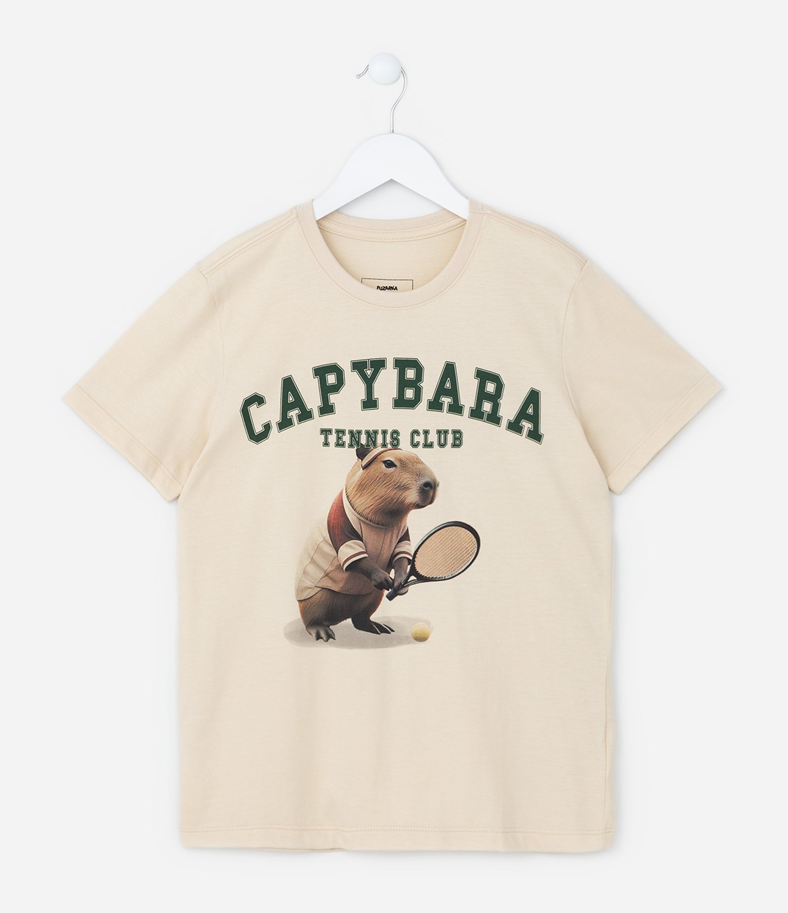 Camiseta Infantil com Estampa de Capivara Tenista - Tam 5 a 14 Anos Bege 1