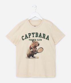 Camiseta Infantil com Estampa de Capivara Tenista - Tam 5 a 14 Anos