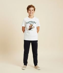 Camiseta Infantil com Estampa de Capivara Tenista - Tam 5 a 14 Anos