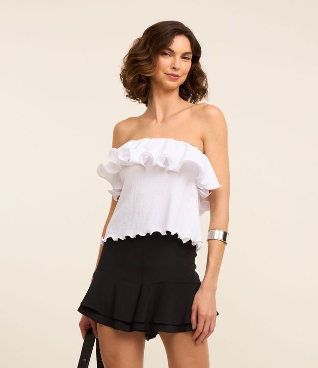 Blusa Tomara que Caia Texturizada com Babados Estruturado