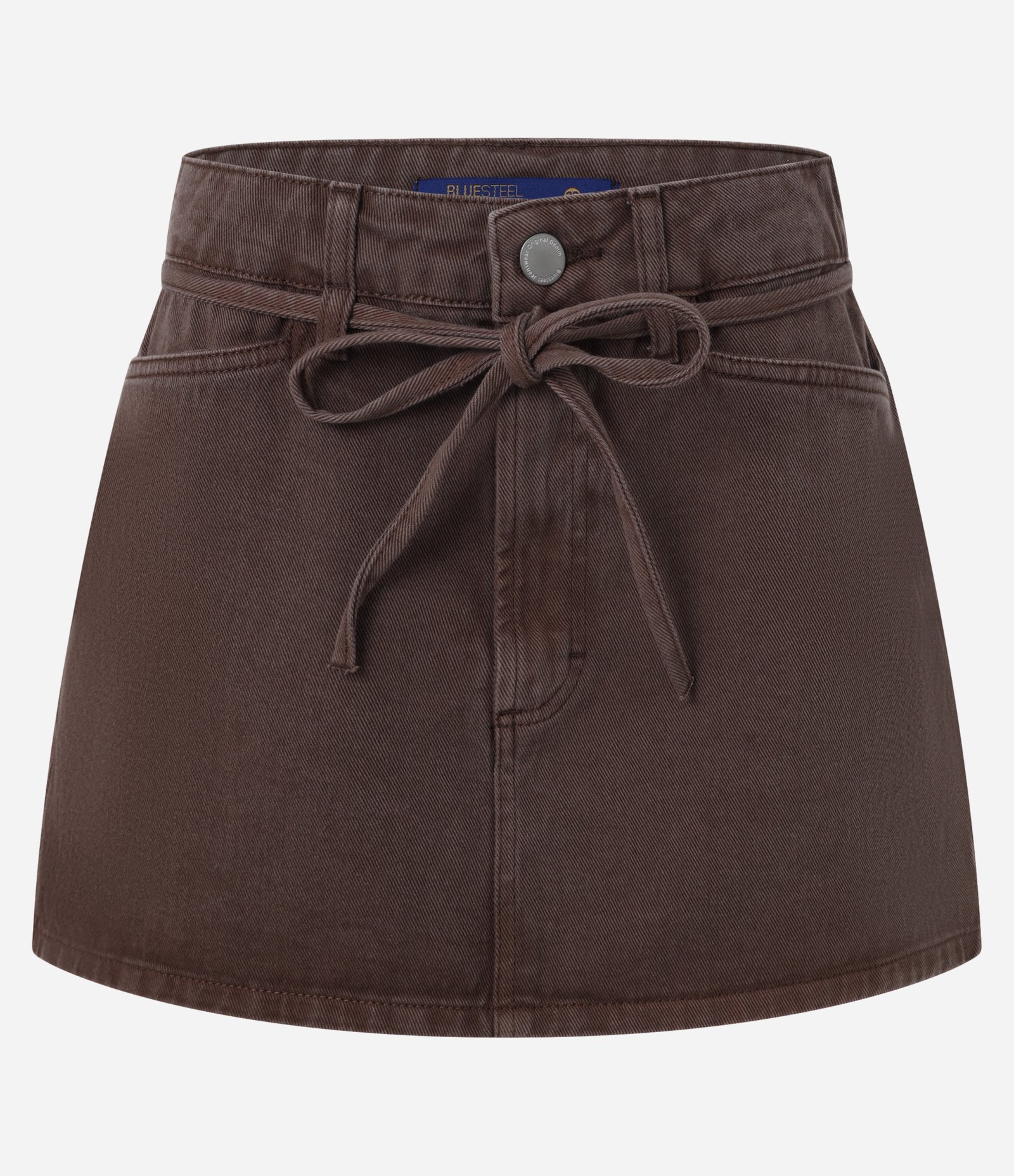 Mini Saia em Jeans com Tingimento Cationizado e Amarração no Cós Marrom 5