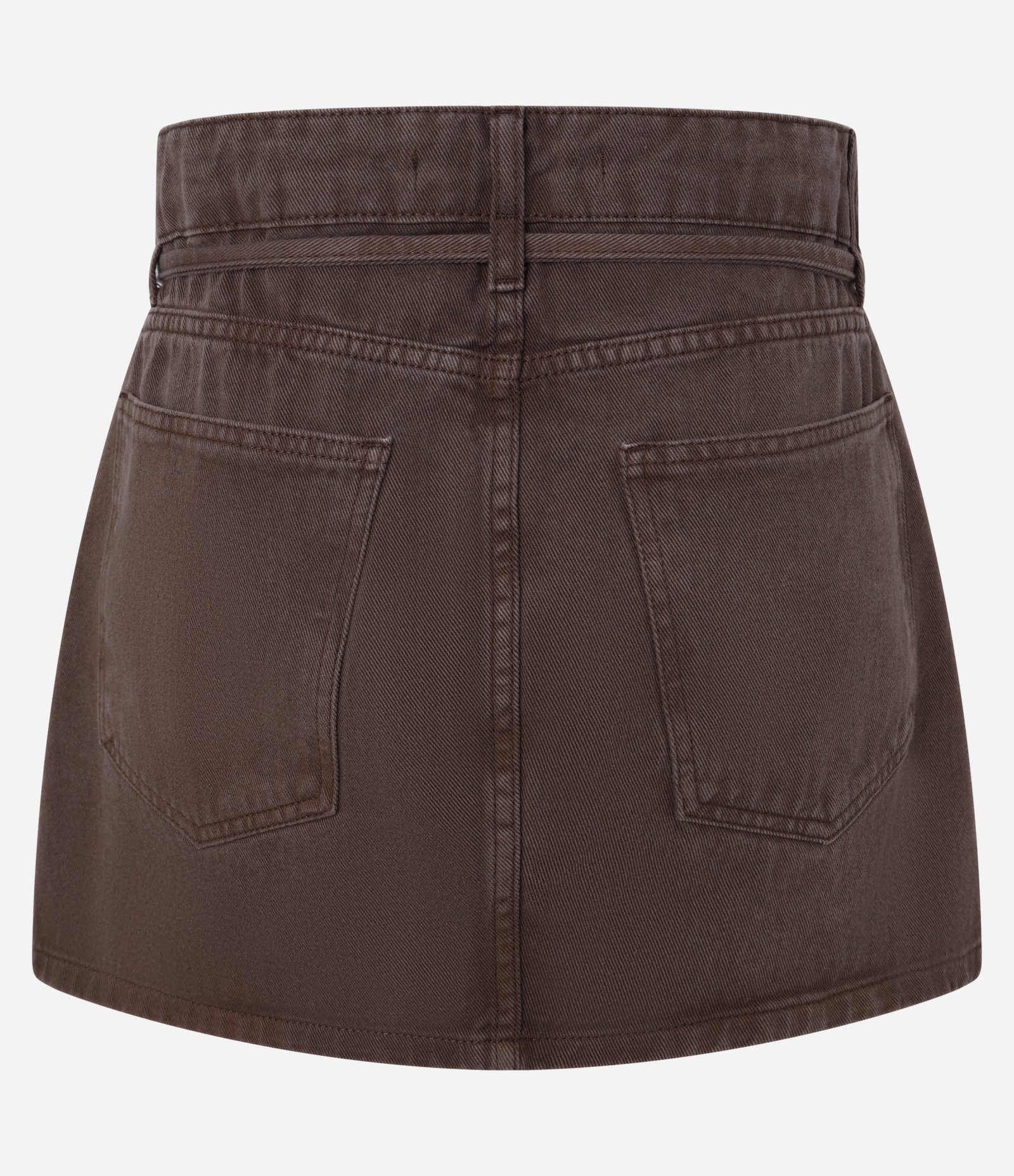 Mini Saia em Jeans com Tingimento Cationizado e Amarração no Cós Marrom 6