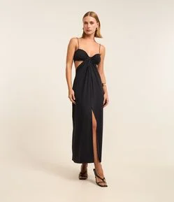 Vestido Long Midi em Helanca com Cut Out na Lateral