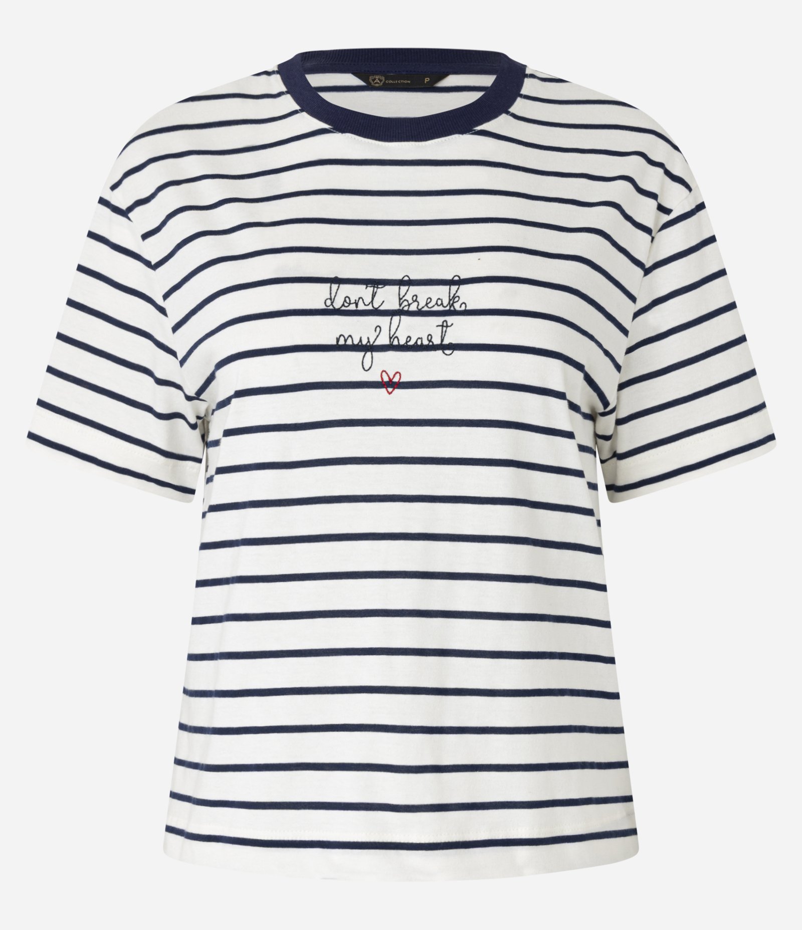 Blusa Slim Listrada em Algodão com Bordado Romântico Azul/Off White 5