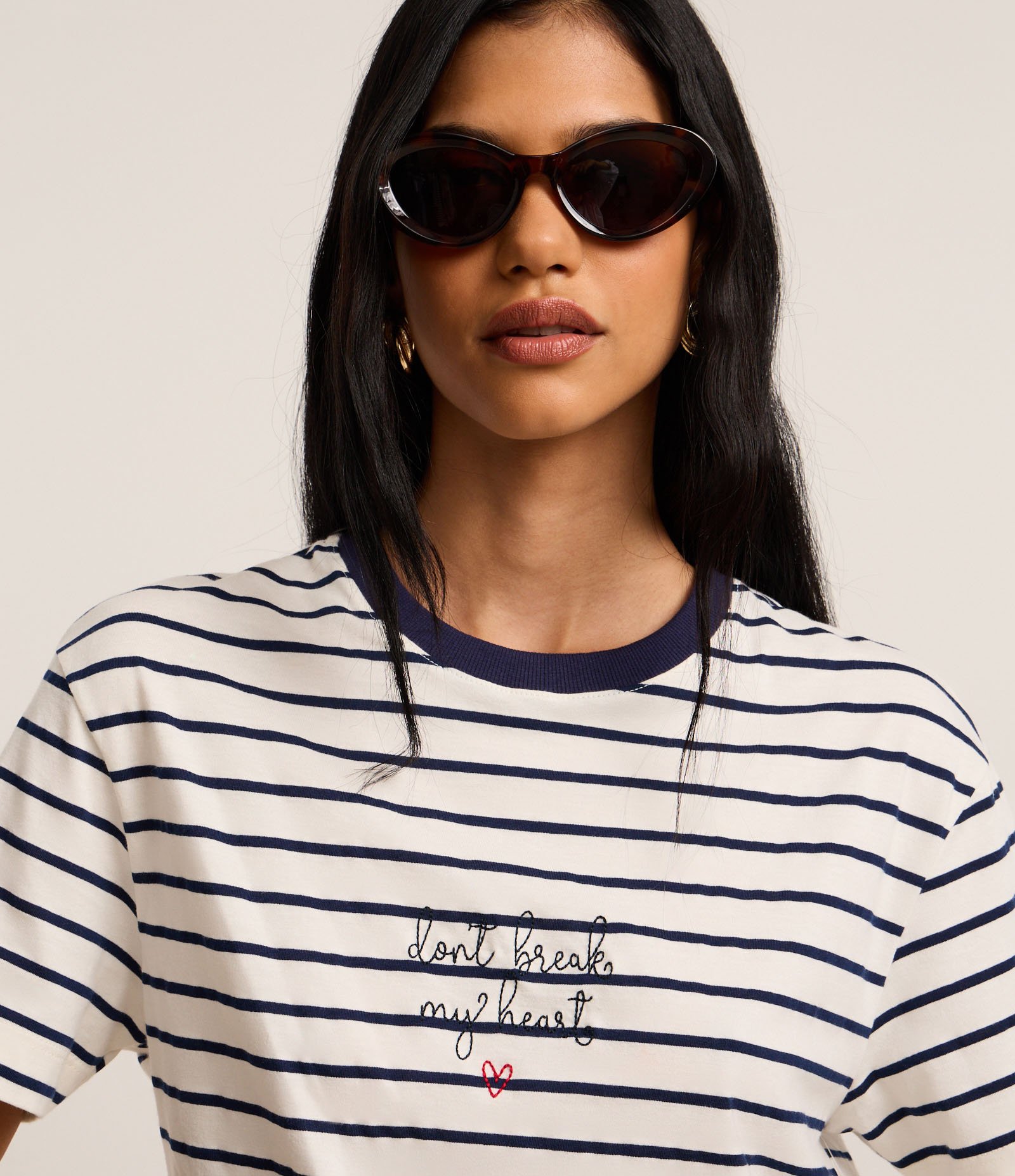 Blusa Slim Listrada em Algodão com Bordado Romântico Azul/Off White 4