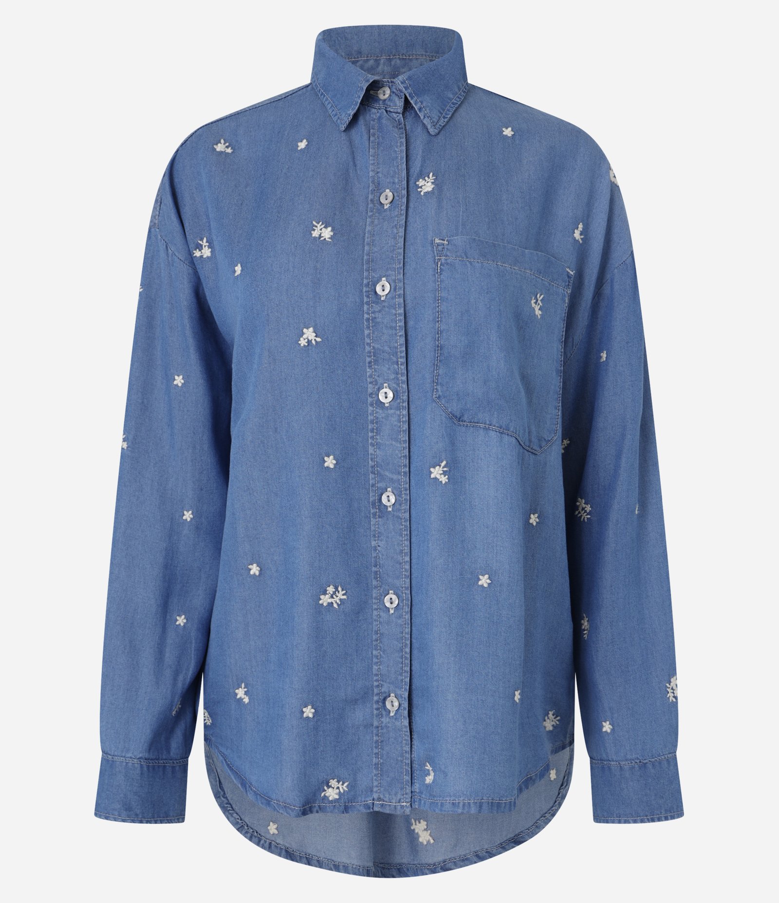 Camisa em Jeans com Flores Bordadas Azul 5