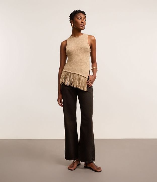 Calça Wide Leg em Sarja com Cintura Alta