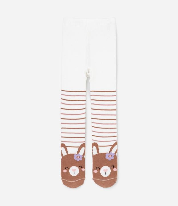 Meia Calça Infantil com Estampa Bichinho e Listras - Tam 0 a 12 meses