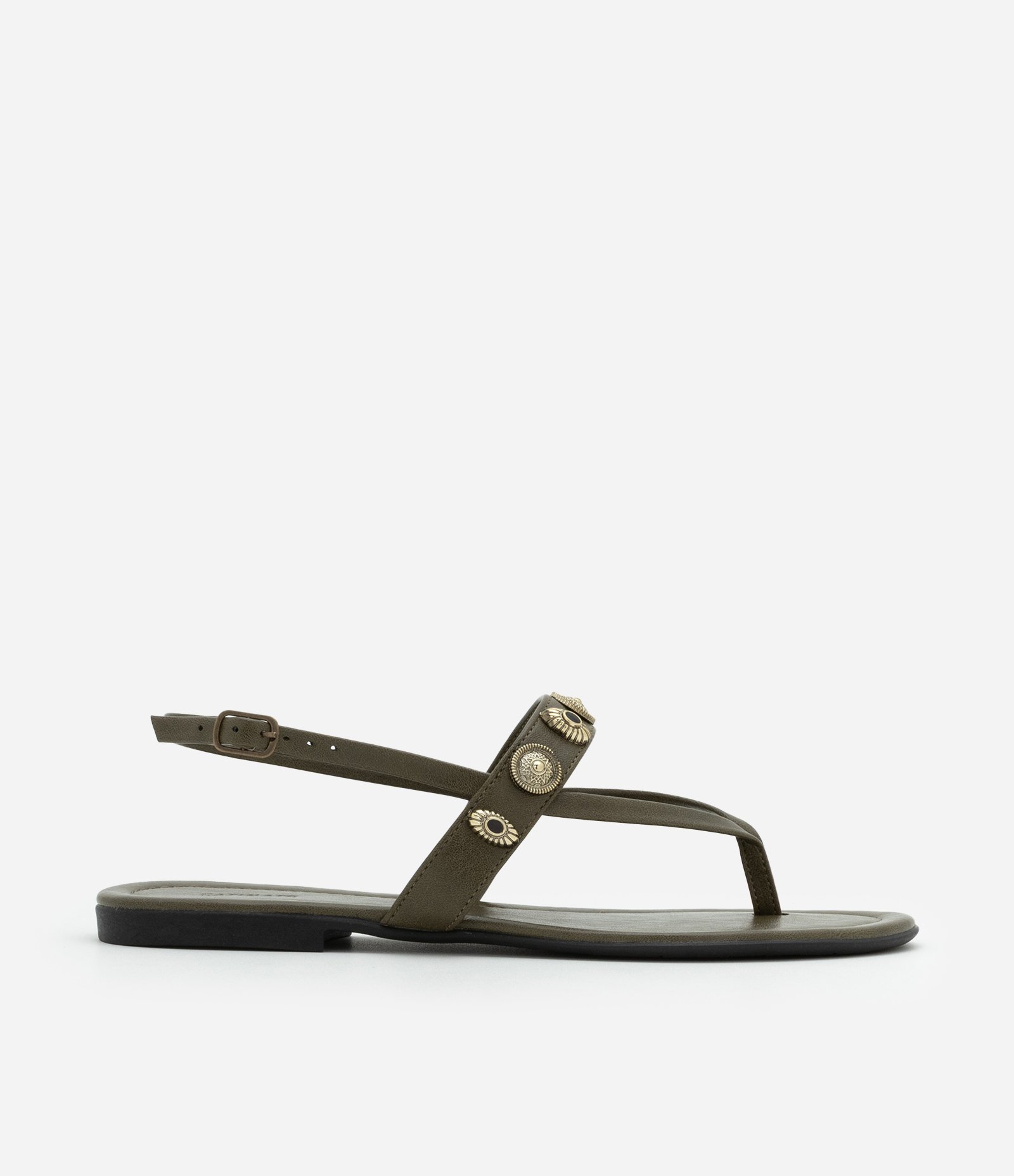 Sandália Rasteira em PU com Aviamentos Boho Verde 1