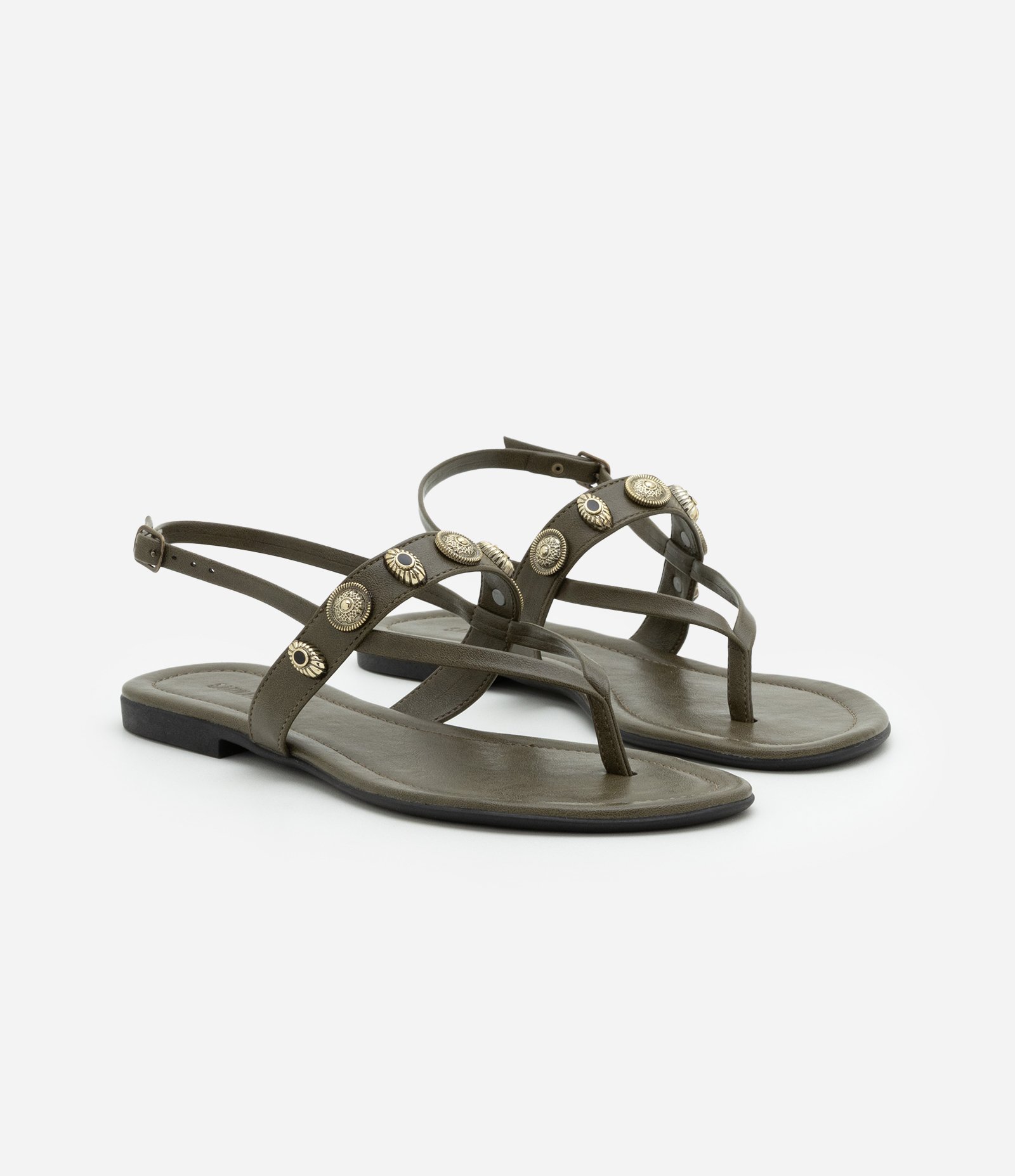 Sandália Rasteira em PU com Aviamentos Boho Verde 2