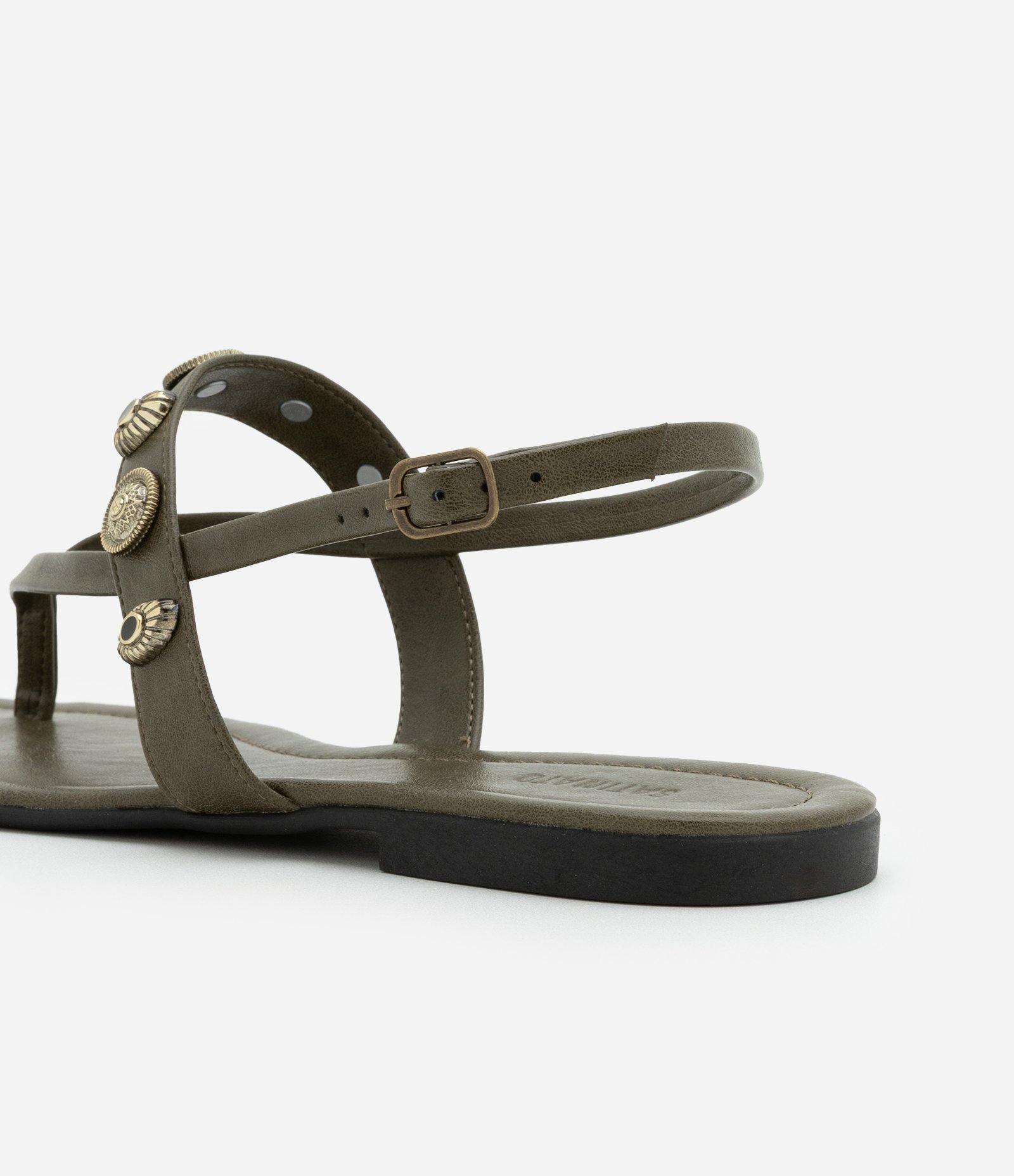 Sandália Rasteira em PU com Aviamentos Boho Verde 3