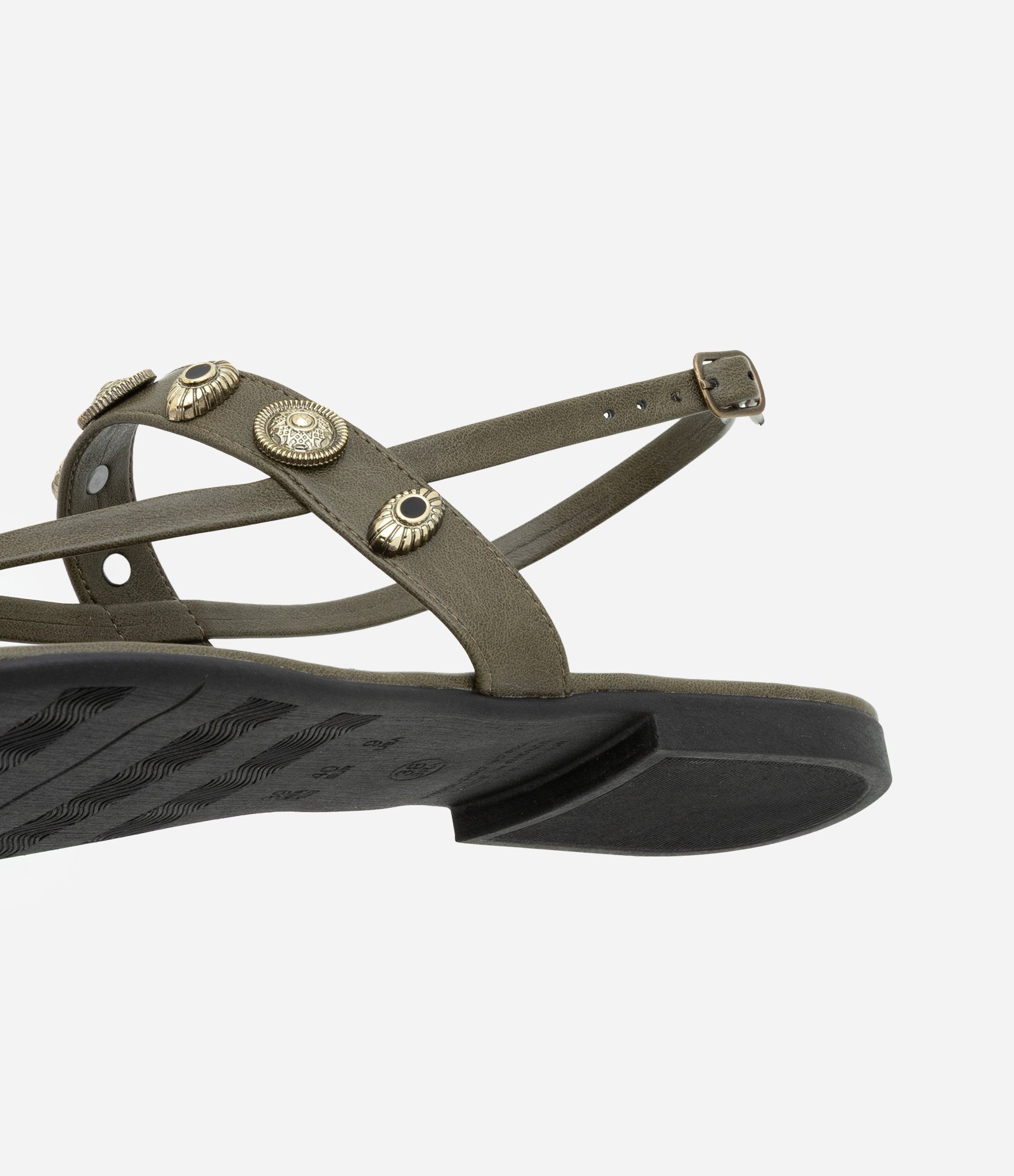 Sandália Rasteira em PU com Aviamentos Boho Verde 4