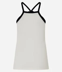 Blusa em Ribana com Flor de Tecido na Gola Halter