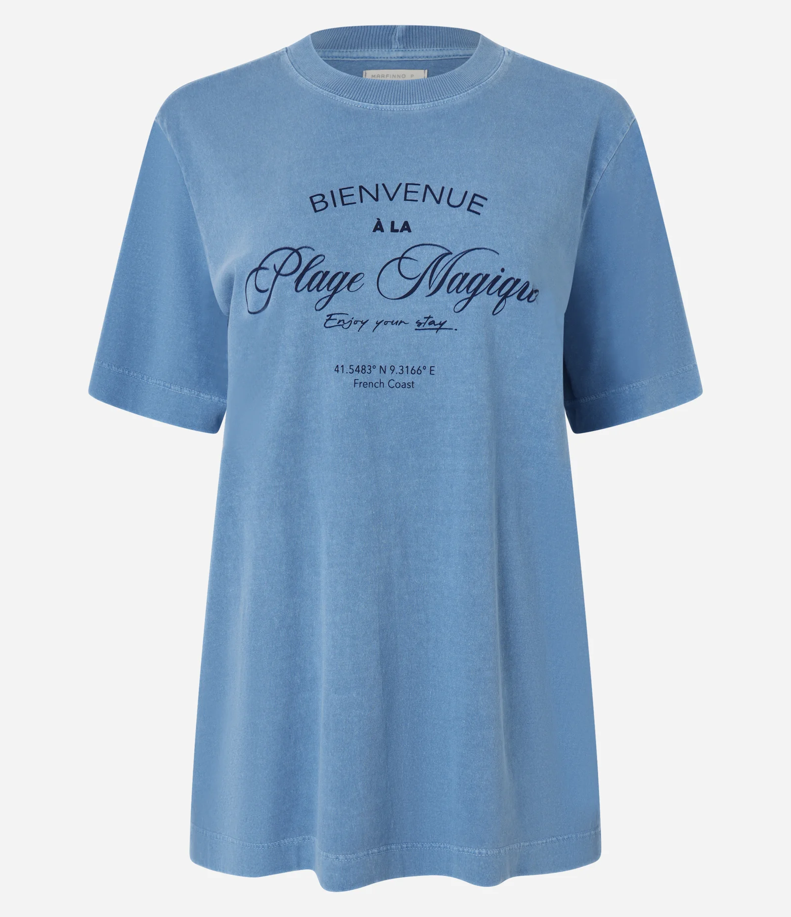 Camiseta Regular em Algodão Estonado Estampa Lettering Azul 5