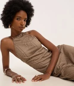 Vestido New Midi com Textura Furadinha e Costas Abertas