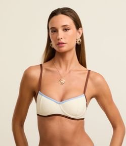 Biquíni Top Meia Taça em Microfibra Texturizada com Vieses Contrastantes