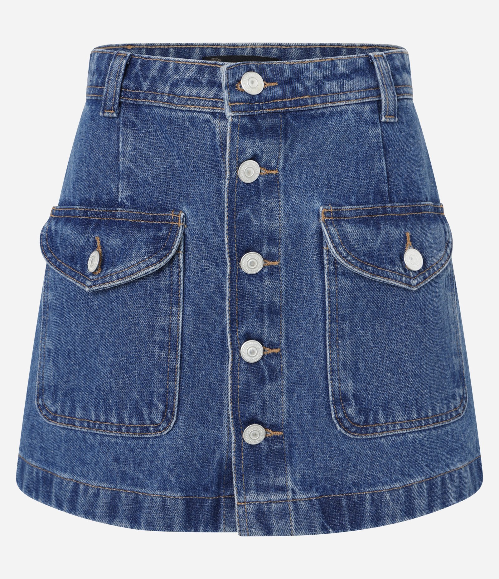 Saia Curta em Jeans com Botões e Bolsos Frontais Azul 1