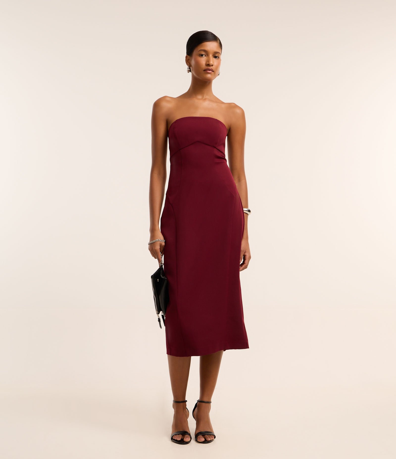 Vestido Midi Reto em Alfaiataria Tomara que Caia Vermelho 1