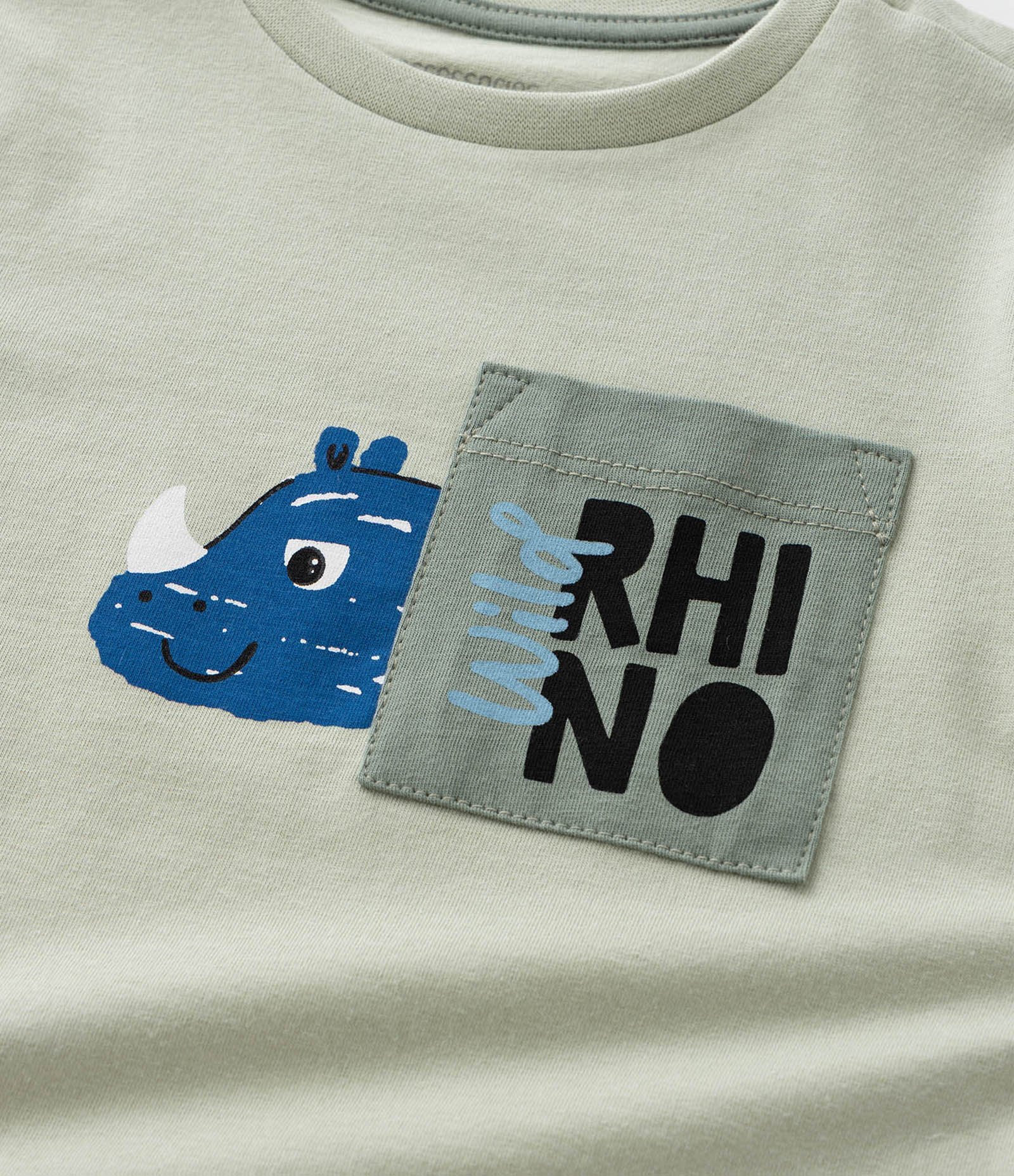 Pijama Infantil com Bolsinho e Estampa Rinoceronte - Tam 2 a 4 Anos Verde 10