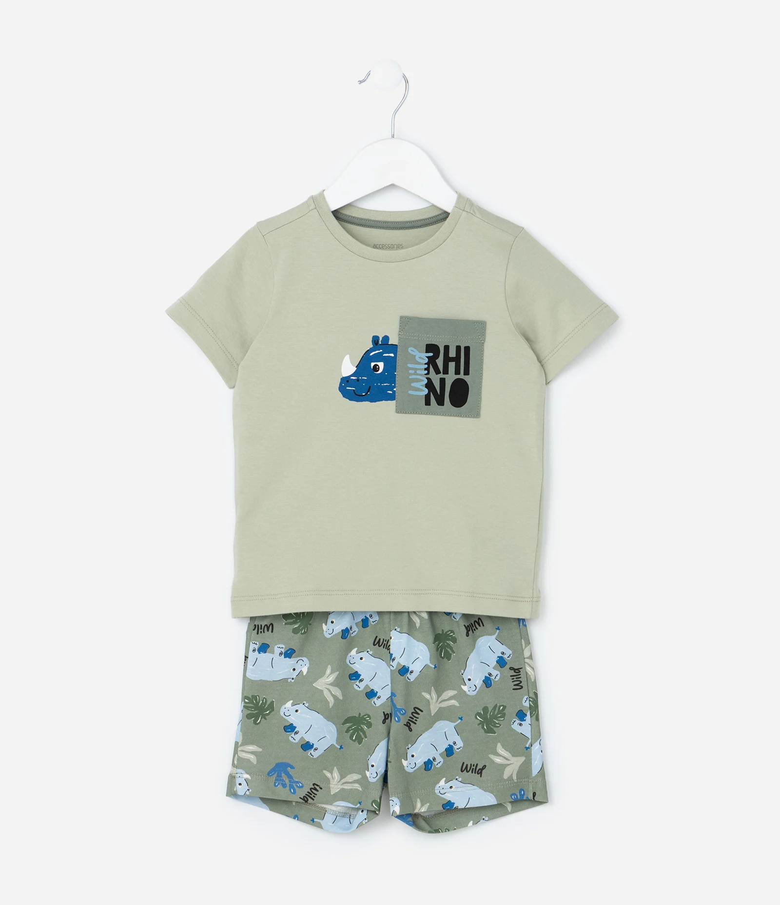 Pijama Infantil com Bolsinho e Estampa Rinoceronte - Tam 2 a 4 Anos Verde 1