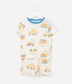 Pijama Curto em Ribana Estampa de Carrinhos - Tam 1 a 4 anos