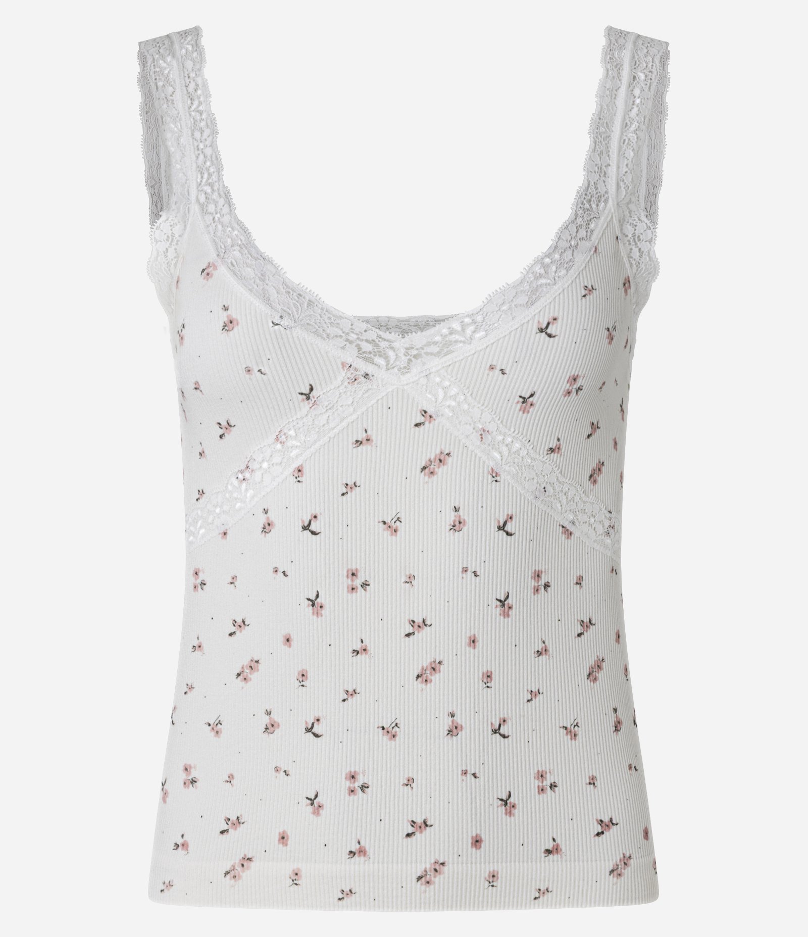 Blusa de Pijama Seamless com Estampa Floral e Renda Cruzada Branco 4