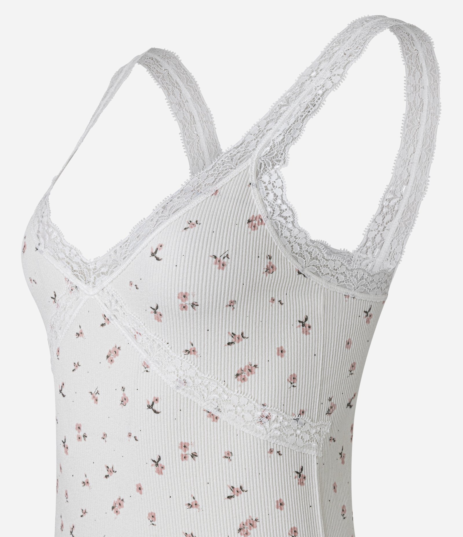 Blusa de Pijama Seamless com Estampa Floral e Renda Cruzada Branco 5