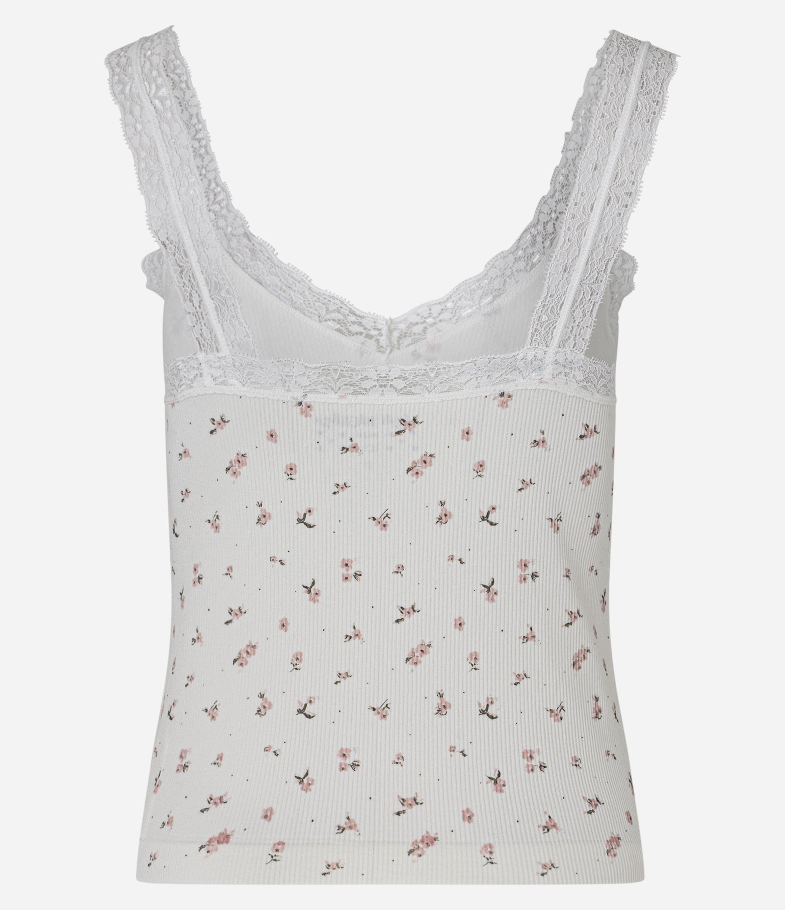 Blusa de Pijama Seamless com Estampa Floral e Renda Cruzada Branco 6