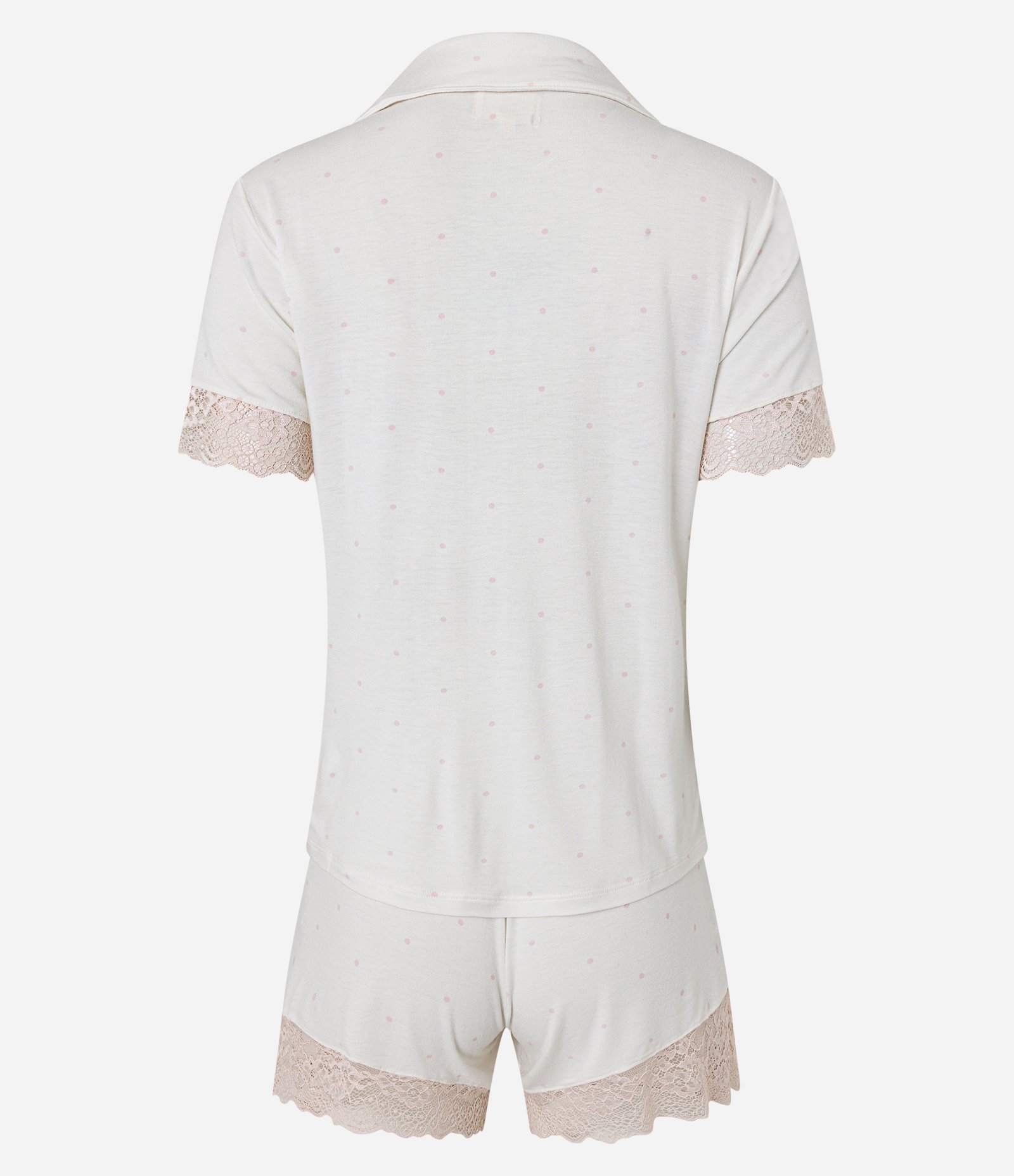 Pijama Short Doll Americano com Barra Rendada e Estampa Mini Poá Off White 7