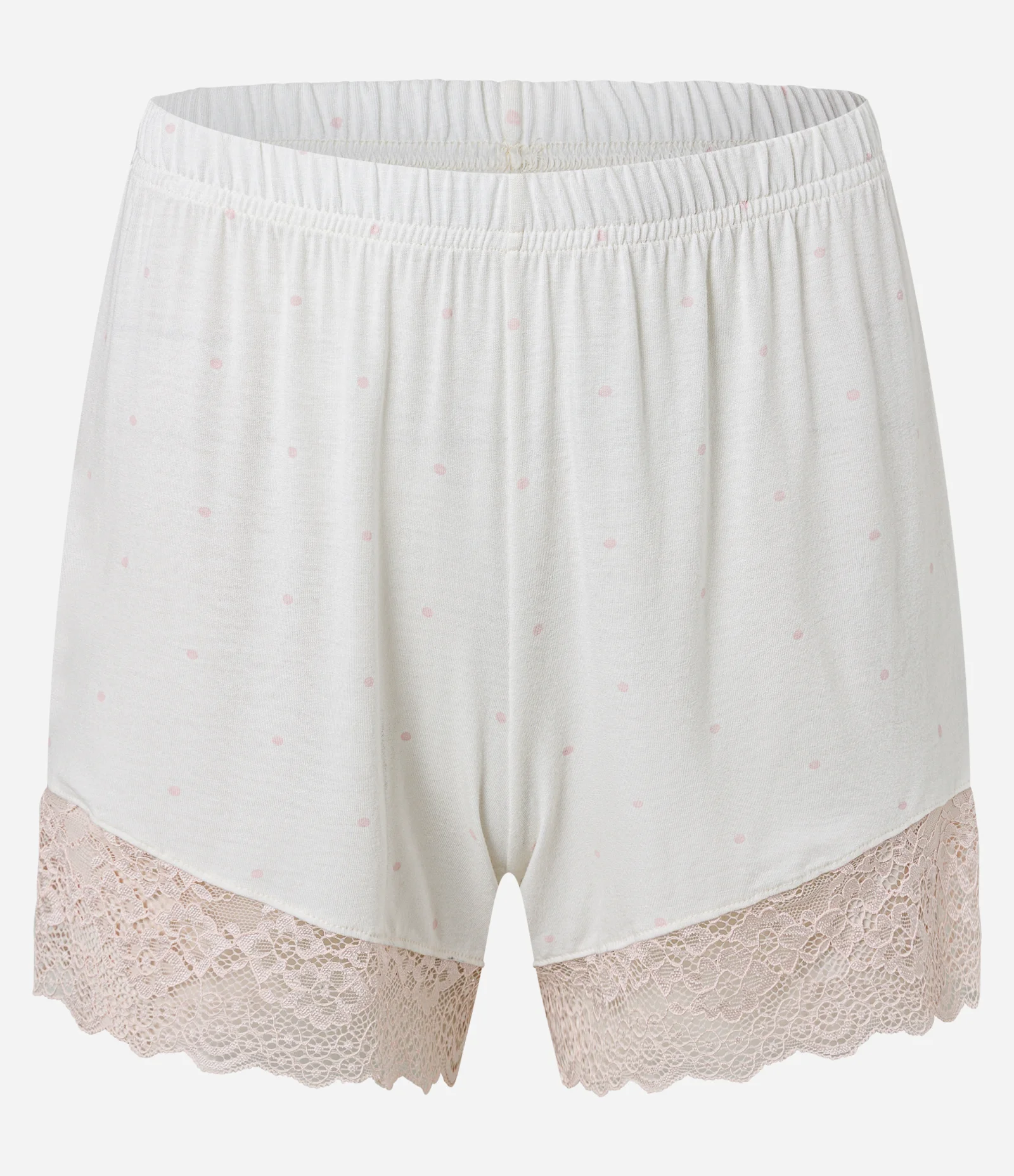 Pijama Short Doll Americano com Barra Rendada e Estampa Mini Poá Off White 8