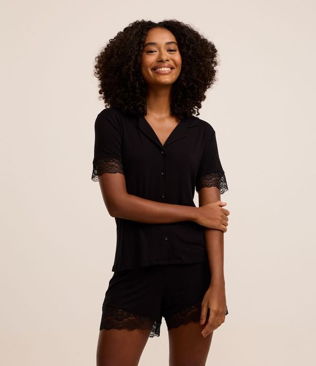 Pijama Short Doll Americano em Viscose com Renda