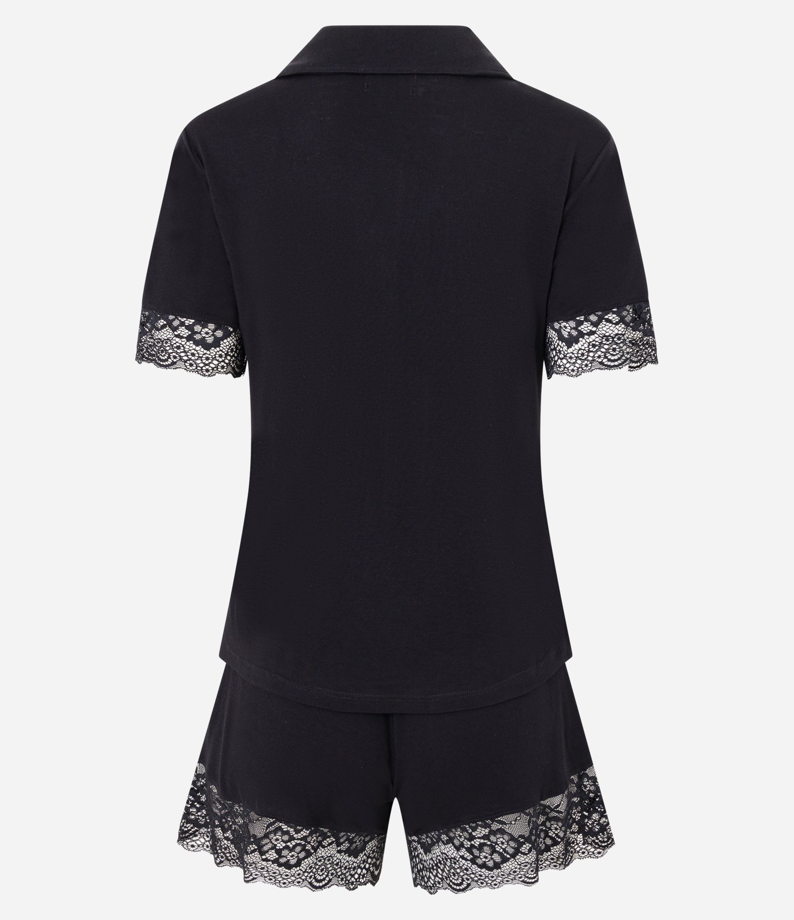 Pijama Short Doll Americano em Viscose com Renda Preto 5