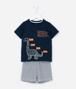 Pijama Curto Infantil com Estampa de  Dinossauro - Tam 2 a 4 Anos