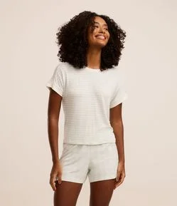 Pijama Short Doll em Viscose com Estampa Listrada e Xadrez