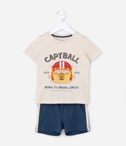 Pijama Curto Infantil com Estampa de Capivara e Futebol Americano - Tam 2 a 6 Anos