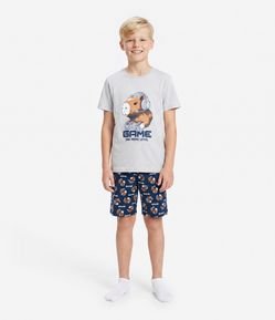 Pijama Infantil com Estampa Capivara Gamer - Tam 7 a 16 Anos