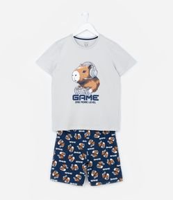 Pijama Infantil com Estampa Capivara Gamer - Tam 7 a 16 Anos