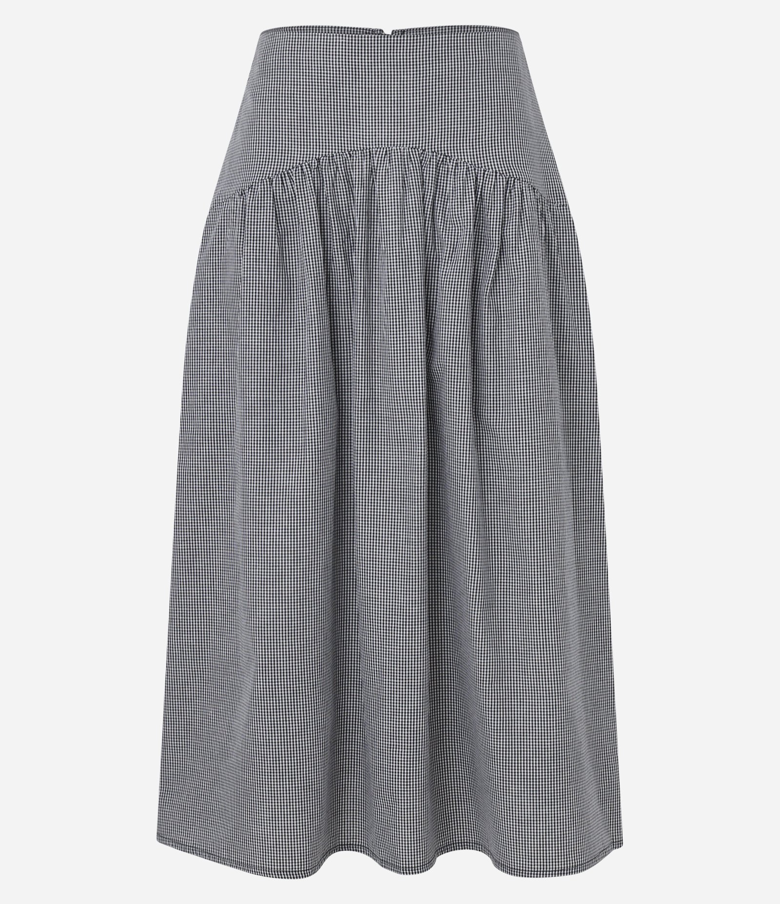 Saia Midi em Tricoline Xadrez Vichy e Zíper Preto 5