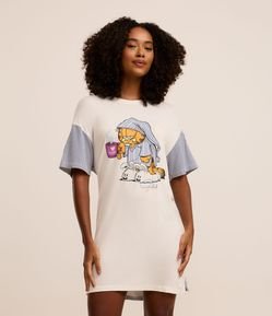 Camisola Curta em Viscose com Estampa Garfield e Listras