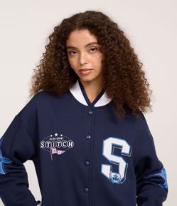 Jaqueta College em Moletom com Forro Quentinho Estampa Stitch