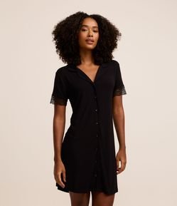 Camisola Americana em Viscose com Renda na Manga