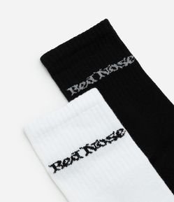 Kit 02 Meias Cano Alto com Estampa Lettering Red Nose