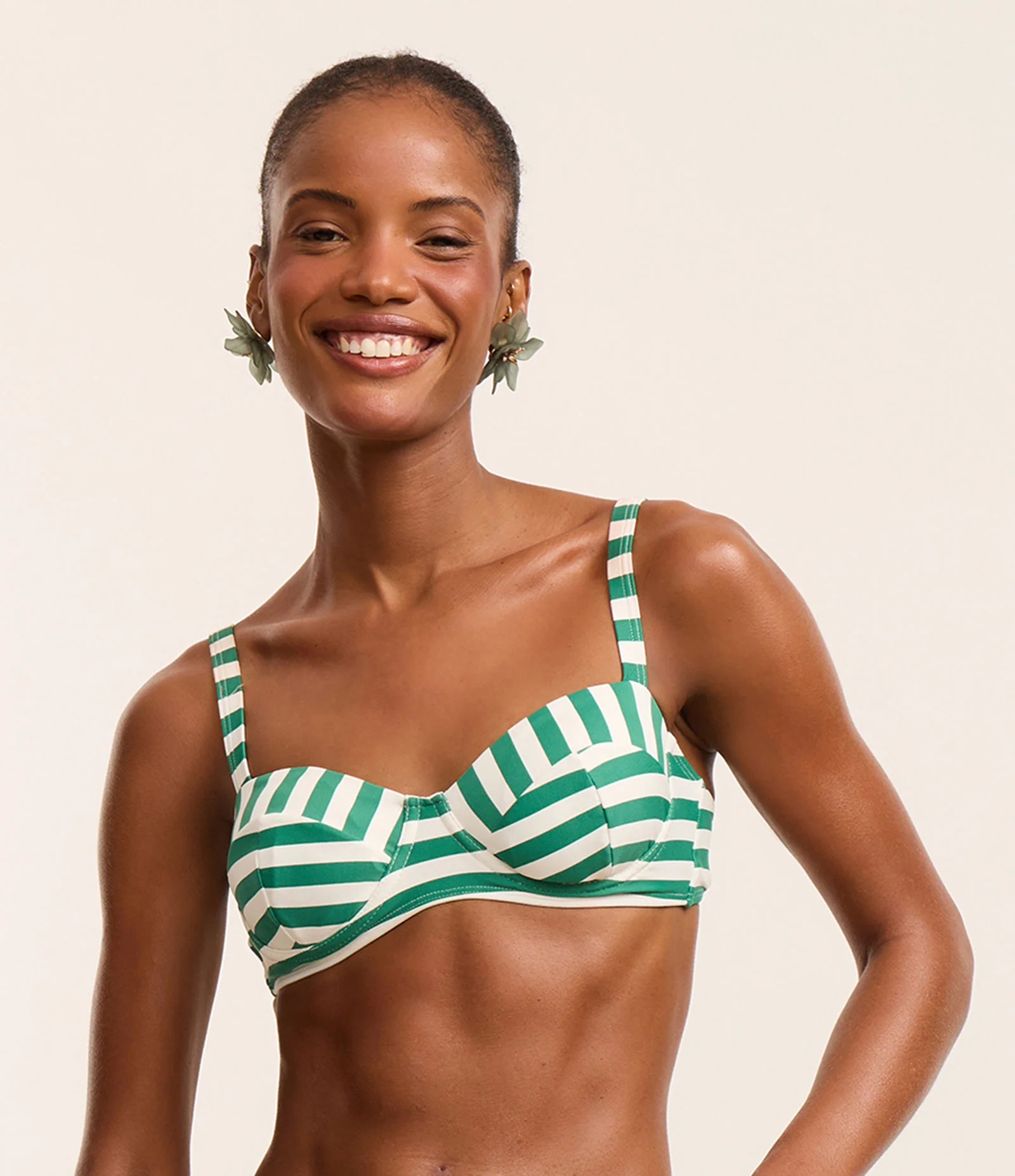 Biqíini Top Meia Taça em Microfibra com Estampa Listrada Verde 2