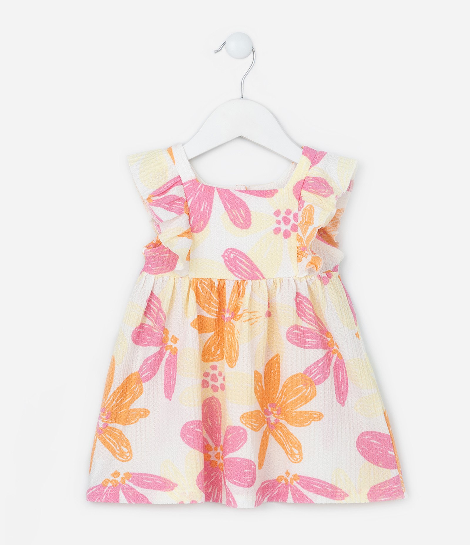 Vestido Infantil com Estampa Floral e Textura - Tam 0 a 18 Meses Multicores 1