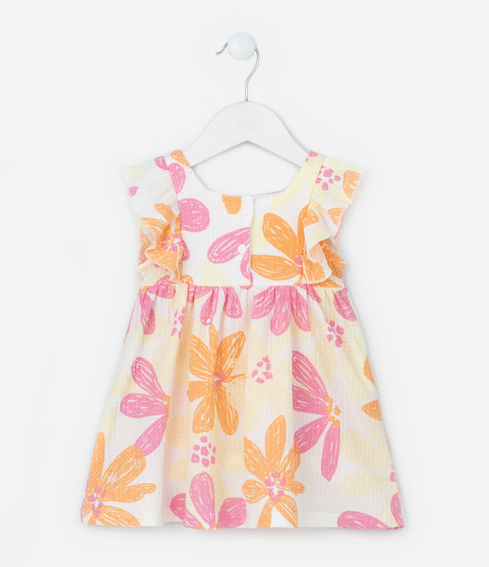Vestido Infantil com Estampa Floral e Textura - Tam 0 a 18 Meses Multicores 2