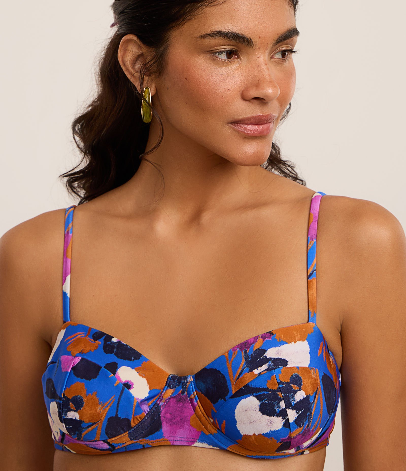 Biquíni Top Meia Taça em Microfibra com Estampa Floral Azul 3