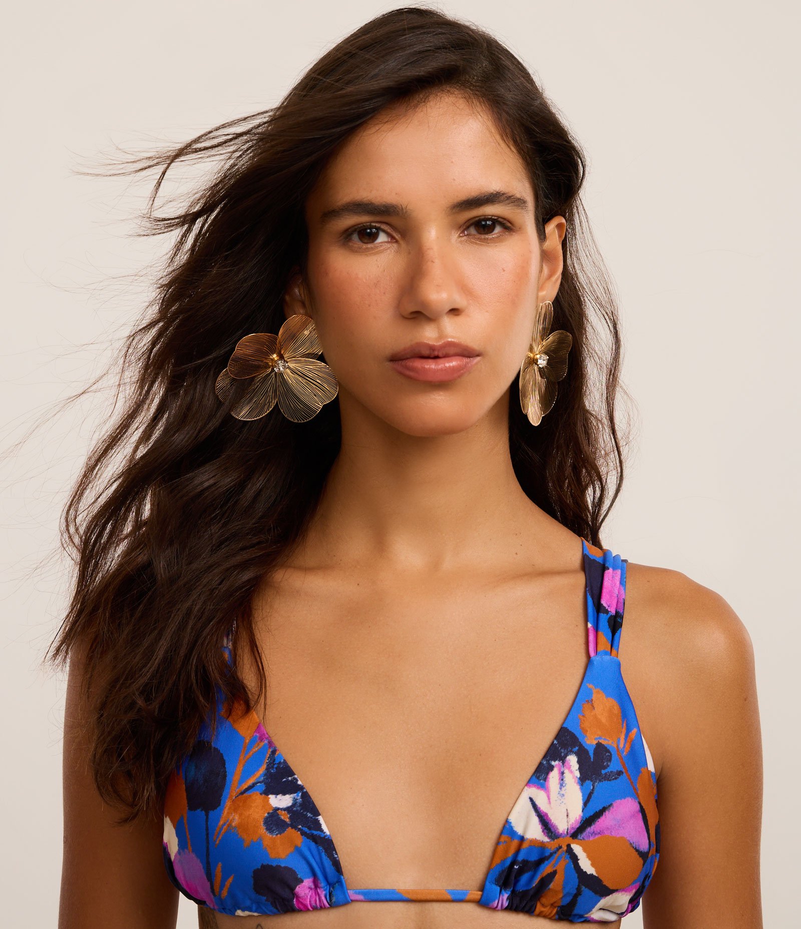 Biquíni Top Cortininha Alongado em Microfibra com Estampa Floral Azul 1