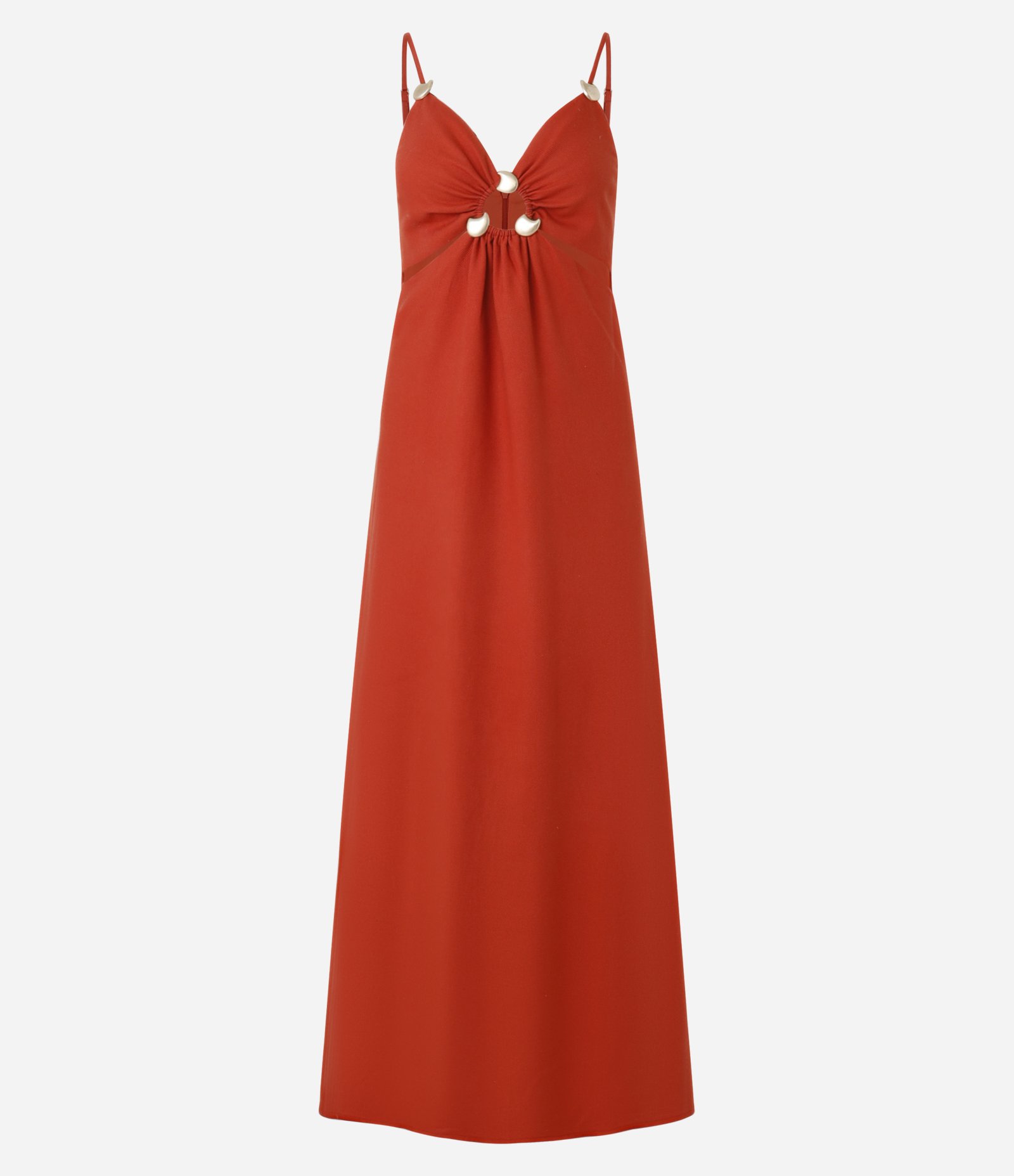 Vestido Midi em Viscolinho com Recorte Cut Out e Aviamentos Vermelho 8