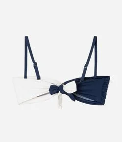 Biquíni Top Bandeau em Microfibra Bicolor com Aviamento no Busto